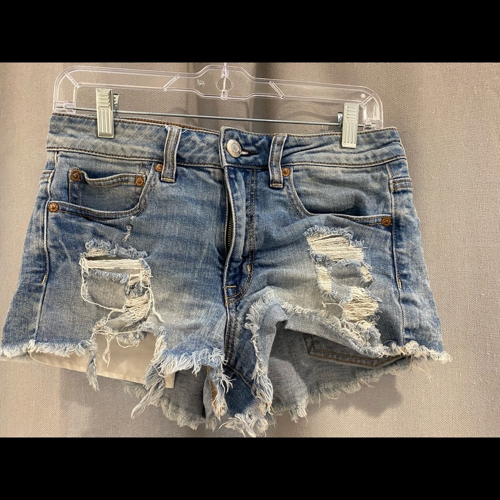 Distressed jean shorts